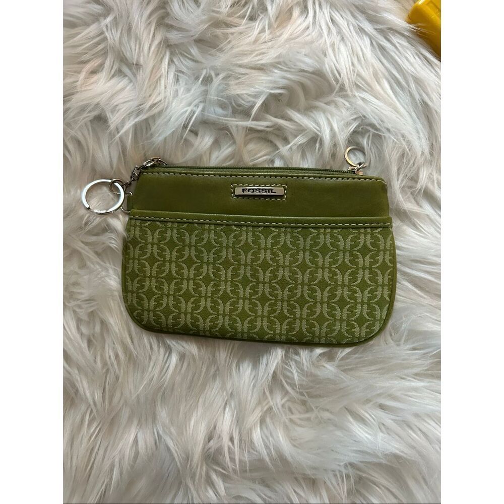 Fossil green clutch with zipper small vintage like style Y2K